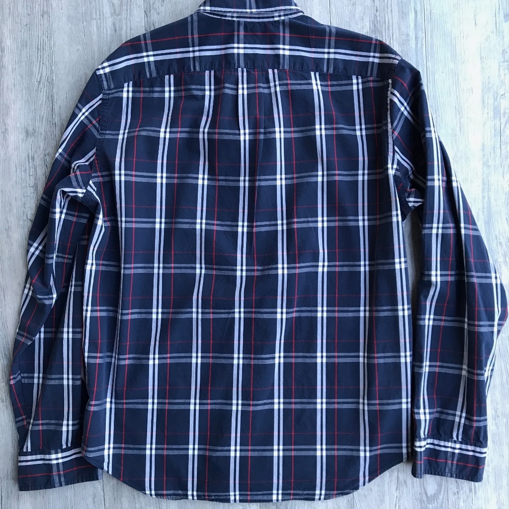 J. Crew Long Sleeve Plaid Sunwashed Oxford Mens LG - Picture 3 of 5